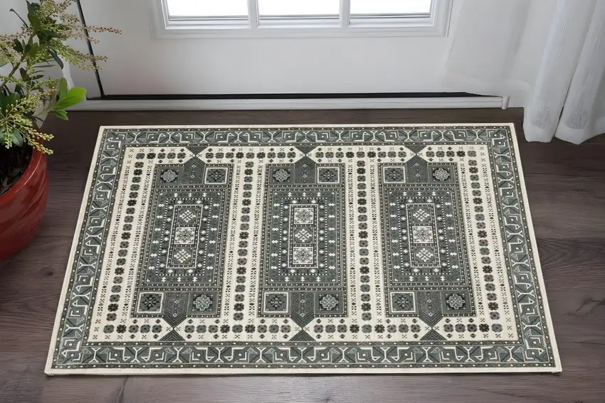 Gray And Blue Medallion Area Rug Photo 1