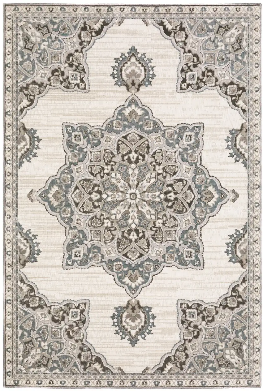 Gray And Blue Medallion Area Rug Photo 2