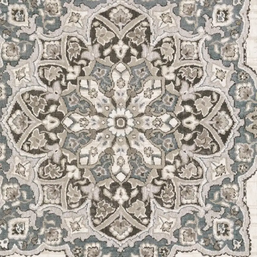 Gray And Blue Medallion Area Rug Photo 8
