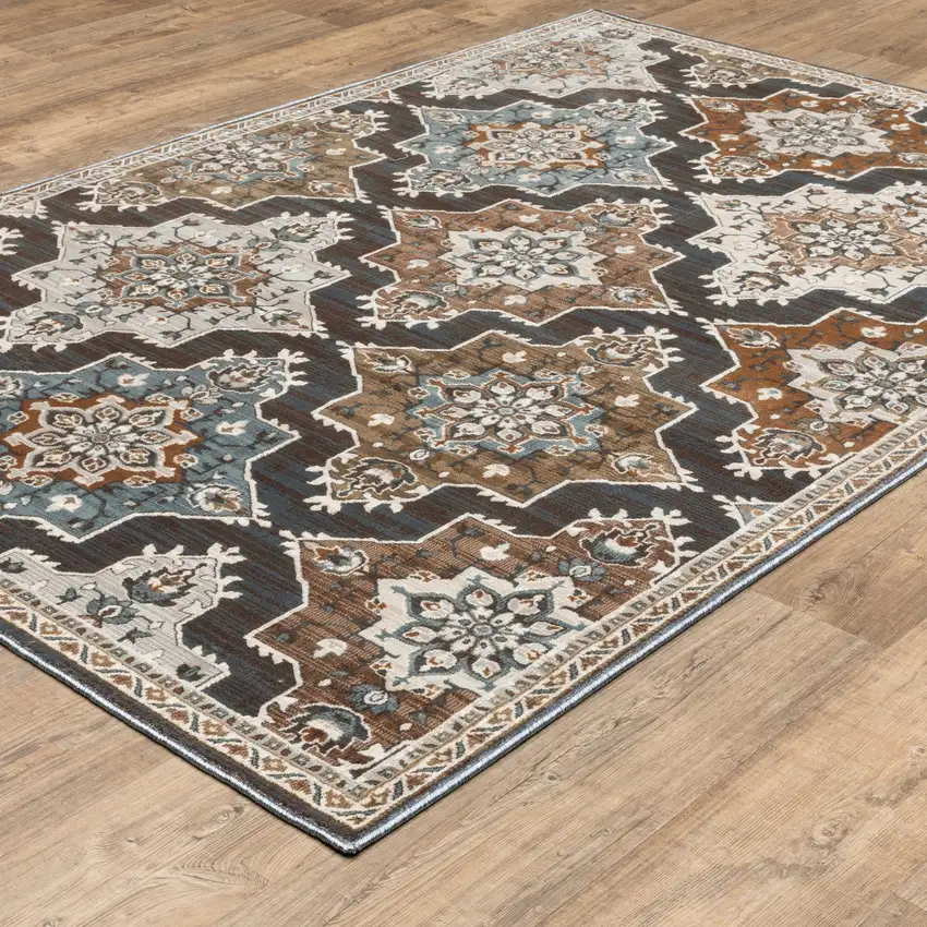 Gray And Blue Medallion Area Rug Photo 9