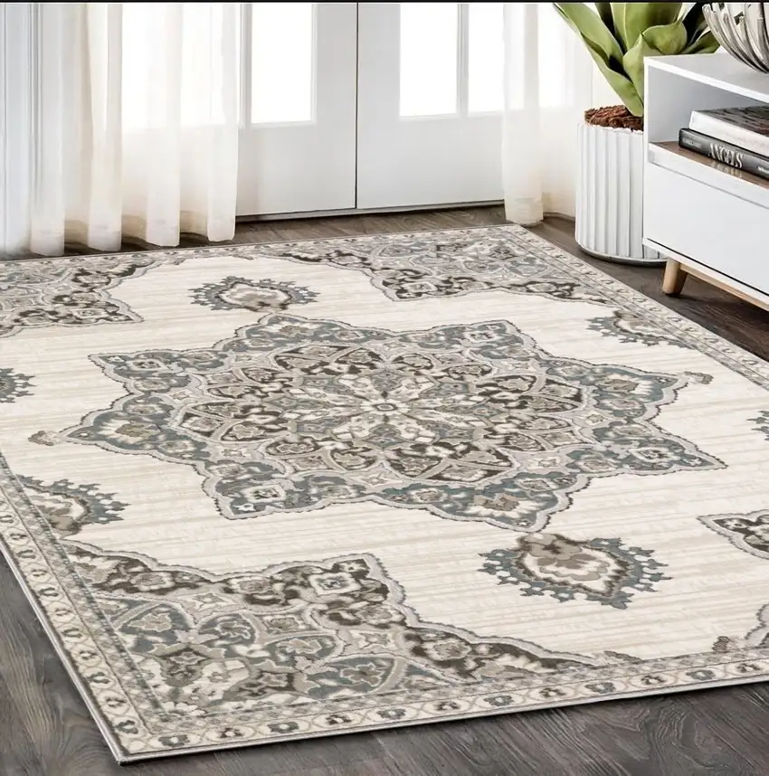 Gray And Blue Medallion Area Rug Photo 1