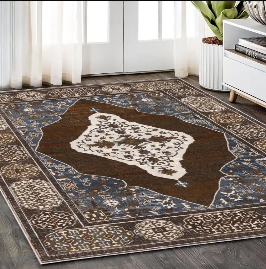 Gray And Blue Medallion Area Rug Photo 1