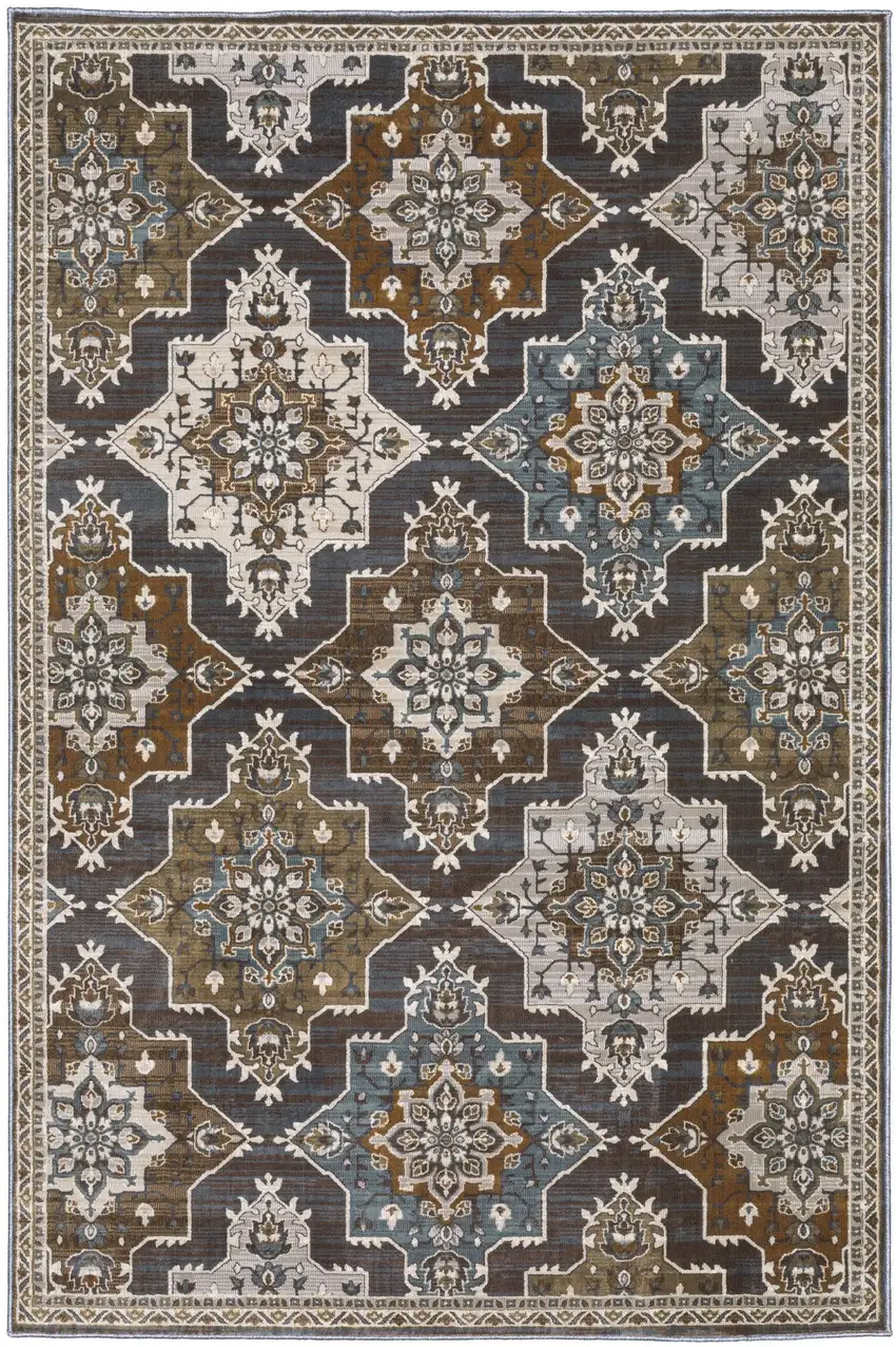 Gray And Blue Medallion Area Rug Photo 4