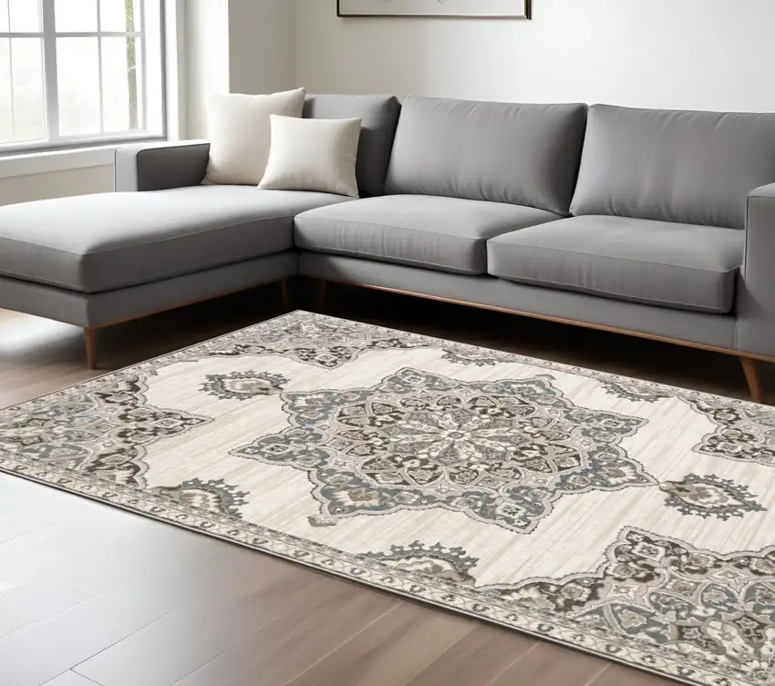 Gray And Blue Medallion Area Rug Photo 1