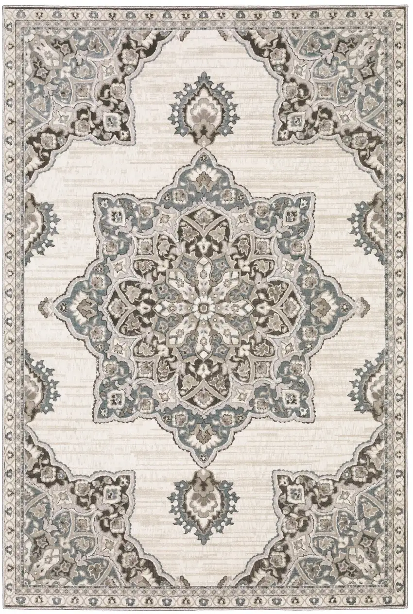 Gray And Blue Medallion Area Rug Photo 4