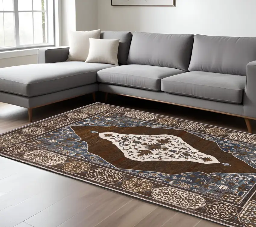 Gray And Blue Medallion Area Rug Photo 1