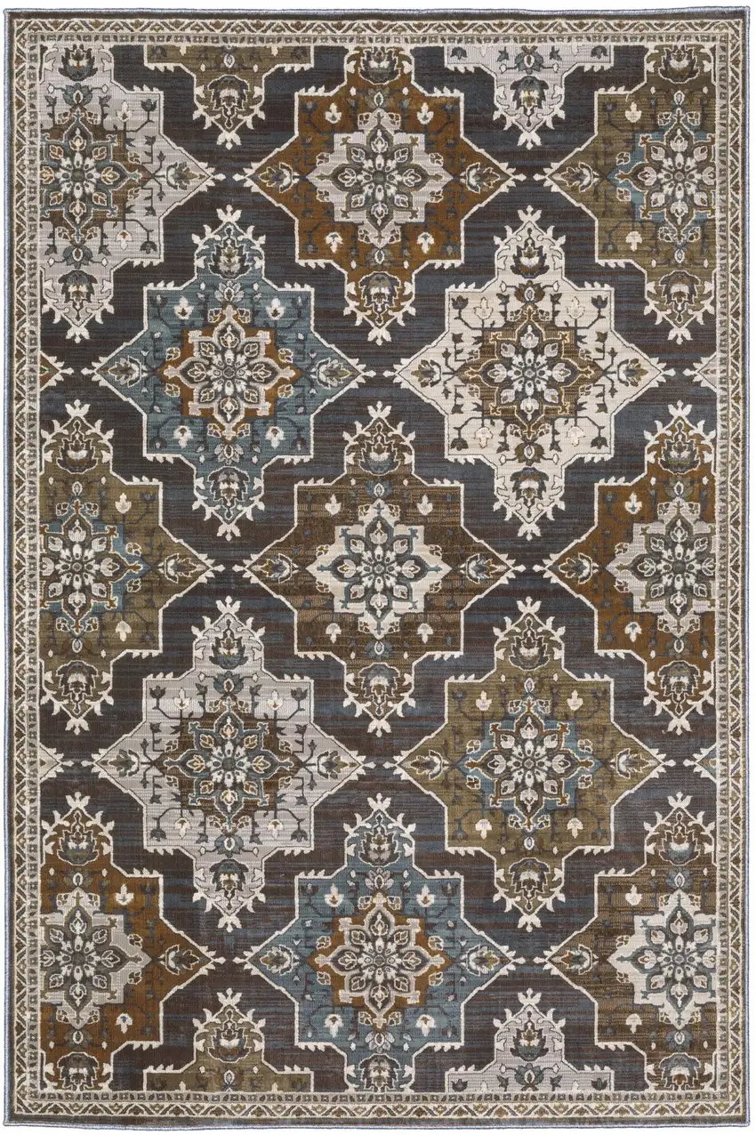 Gray And Blue Medallion Area Rug Photo 2