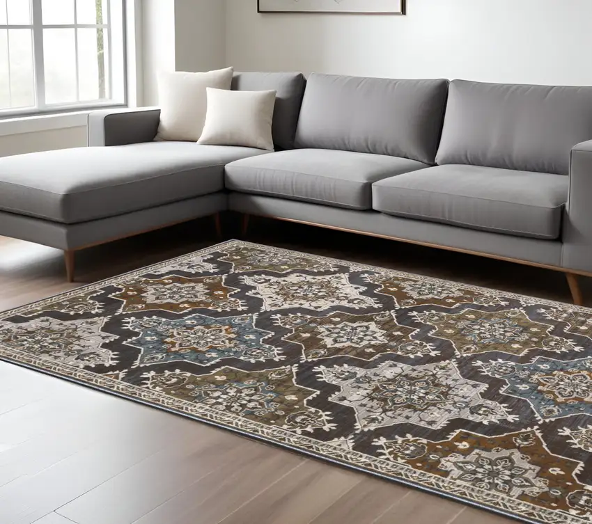 Gray And Blue Medallion Area Rug Photo 1