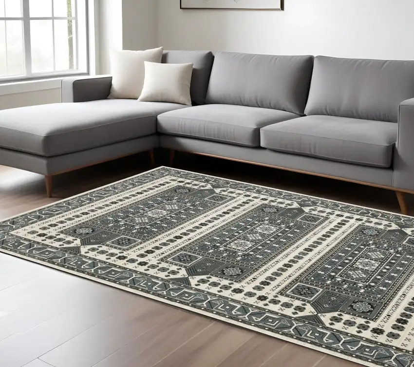 Gray And Blue Medallion Area Rug Photo 1