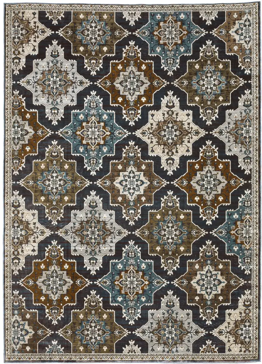 Gray And Blue Medallion Area Rug Photo 4