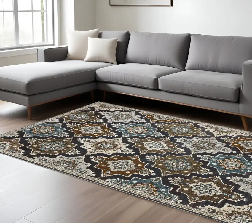 Gray And Blue Medallion Area Rug Photo 1
