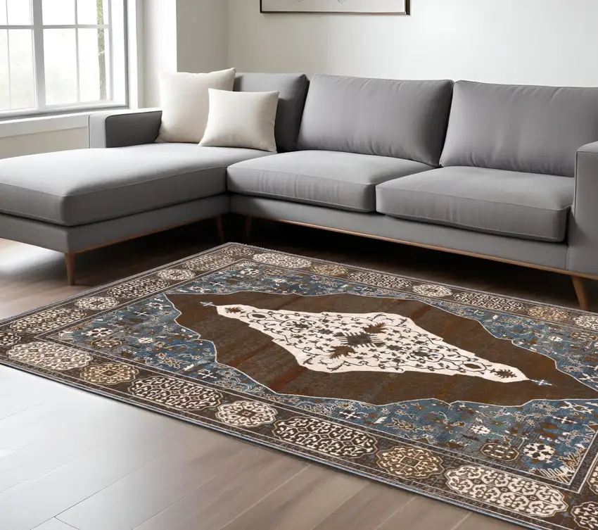Gray And Blue Medallion Area Rug Photo 1