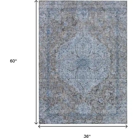 Gray And Blue Oriental Washable Indoor Outdoor Area Rug Photo 9