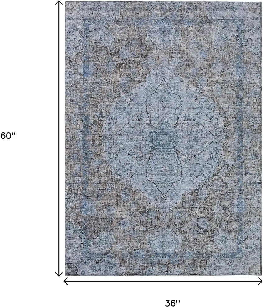 Gray And Blue Oriental Washable Indoor Outdoor Area Rug Photo 9