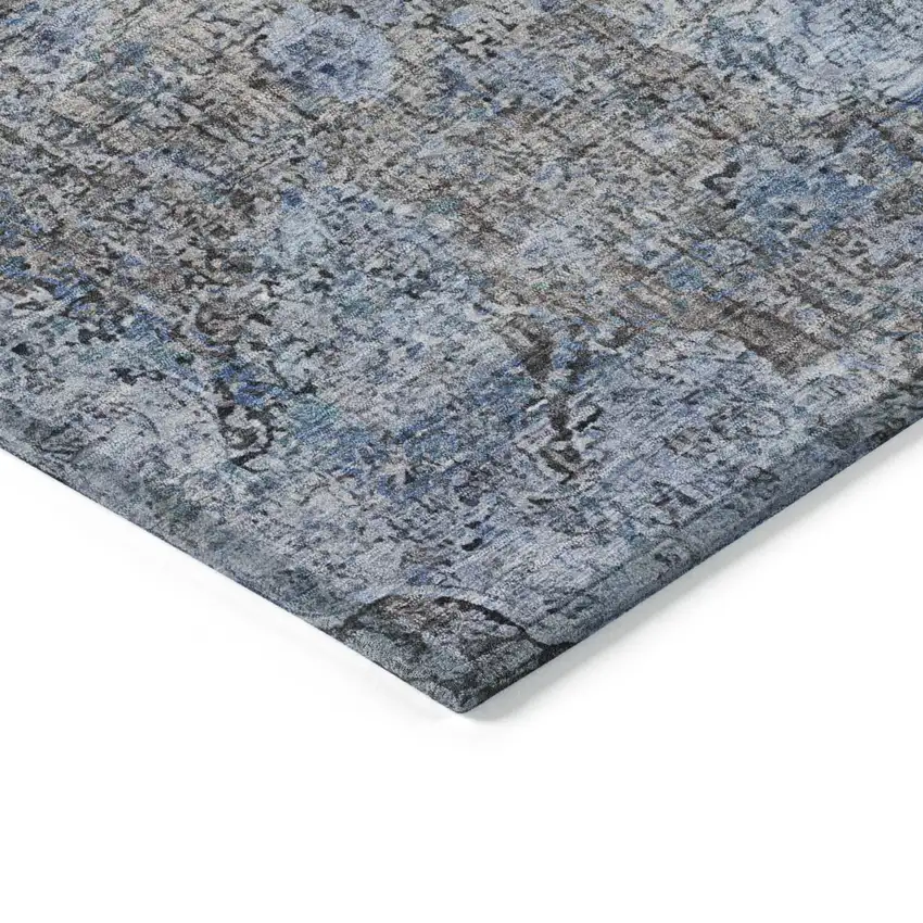 Gray And Blue Oriental Washable Indoor Outdoor Area Rug Photo 4