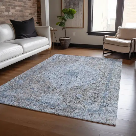 Gray And Blue Oriental Washable Indoor Outdoor Area Rug Photo 6