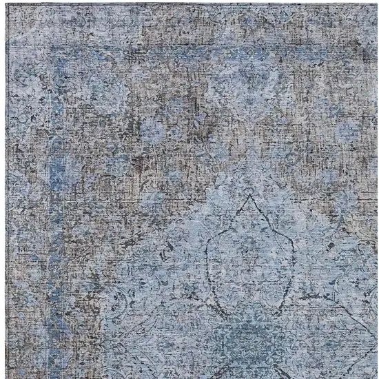 Gray And Blue Oriental Washable Indoor Outdoor Area Rug Photo 5
