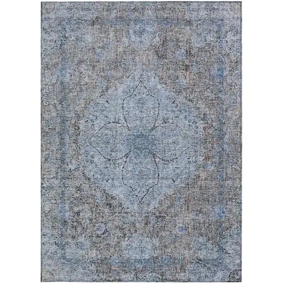 Gray And Blue Oriental Washable Indoor Outdoor Area Rug Photo 4