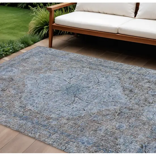 Gray And Blue Oriental Washable Indoor Outdoor Area Rug Photo 2