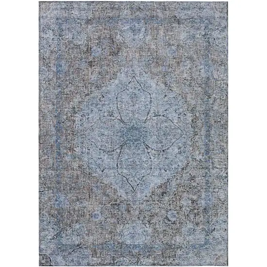 Gray And Blue Oriental Washable Indoor Outdoor Area Rug Photo 1