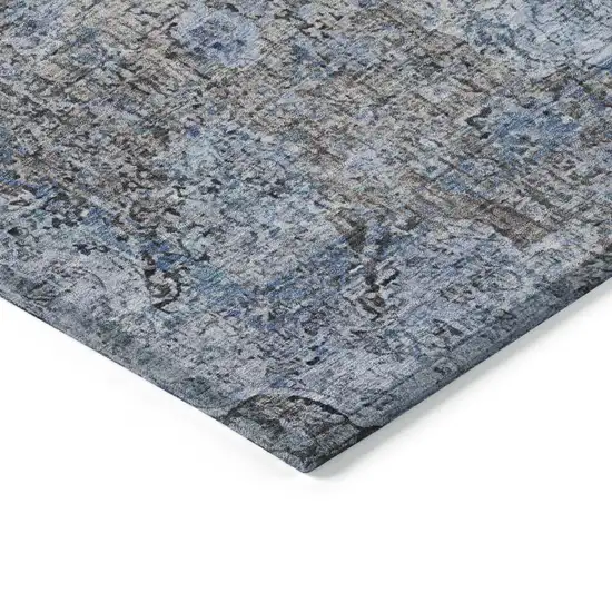 Gray And Blue Oriental Washable Indoor Outdoor Area Rug Photo 5