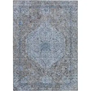 Photo of Gray And Blue Oriental Washable Indoor Outdoor Area Rug