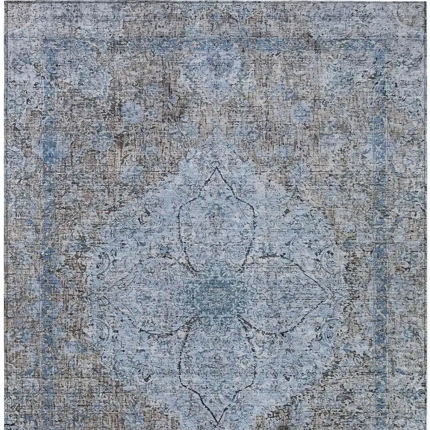 Gray And Blue Oriental Washable Indoor Outdoor Area Rug Photo 3
