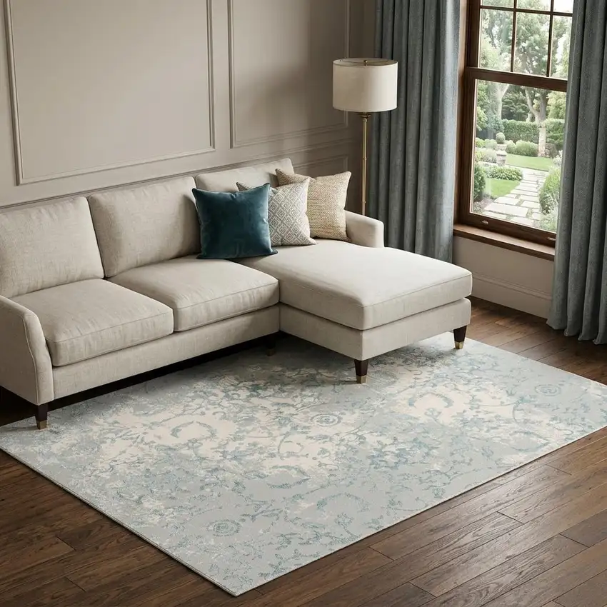Gray And Blue Trellis Area Rug Photo 1