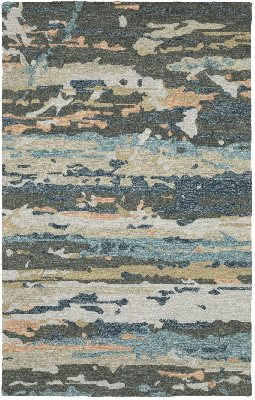 Gray And Blue Wool Abstract Hand Tufted Area Rug Photo 2