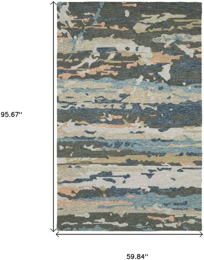 Gray And Blue Wool Abstract Hand Tufted Area Rug Photo 3