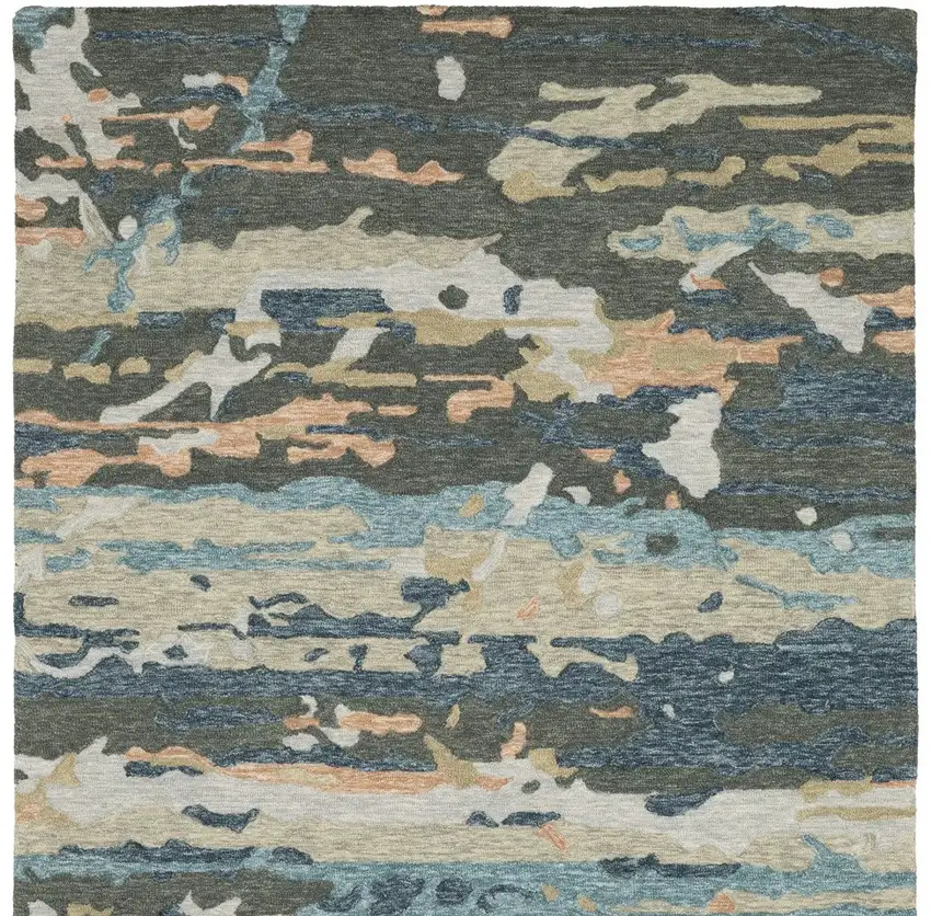 Gray And Blue Wool Abstract Hand Tufted Area Rug Photo 4