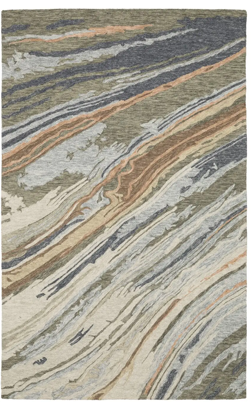 Gray And Blue Wool Abstract Hand Tufted Area Rug Photo 2