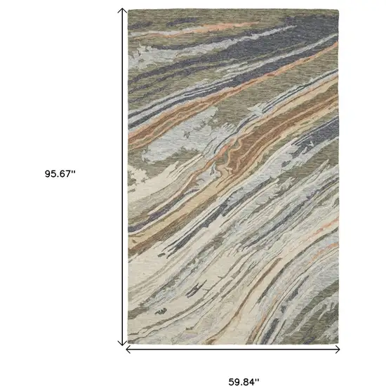 Gray And Blue Wool Abstract Hand Tufted Area Rug Photo 3