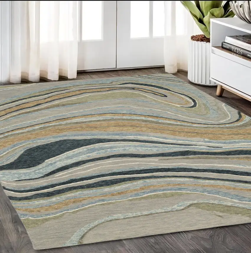 Gray And Blue Wool Abstract Hand Tufted Area Rug Photo 1