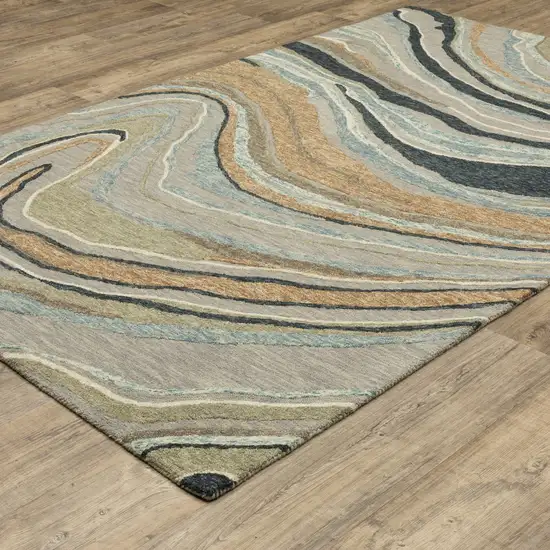 Gray And Blue Wool Abstract Hand Tufted Area Rug Photo 4