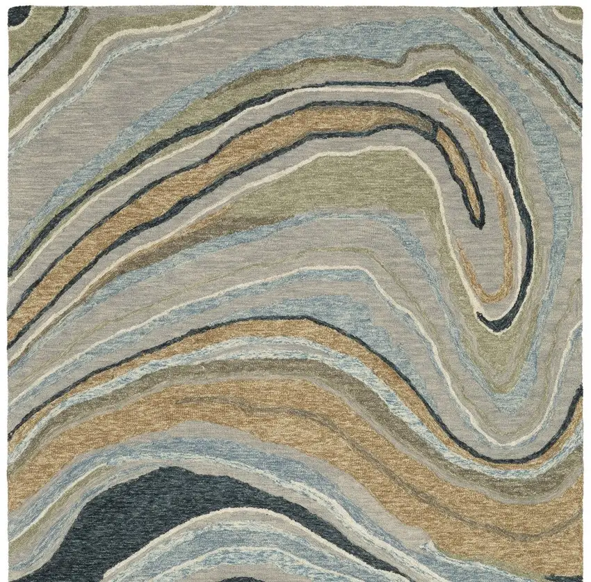 Gray And Blue Wool Abstract Hand Tufted Area Rug Photo 8
