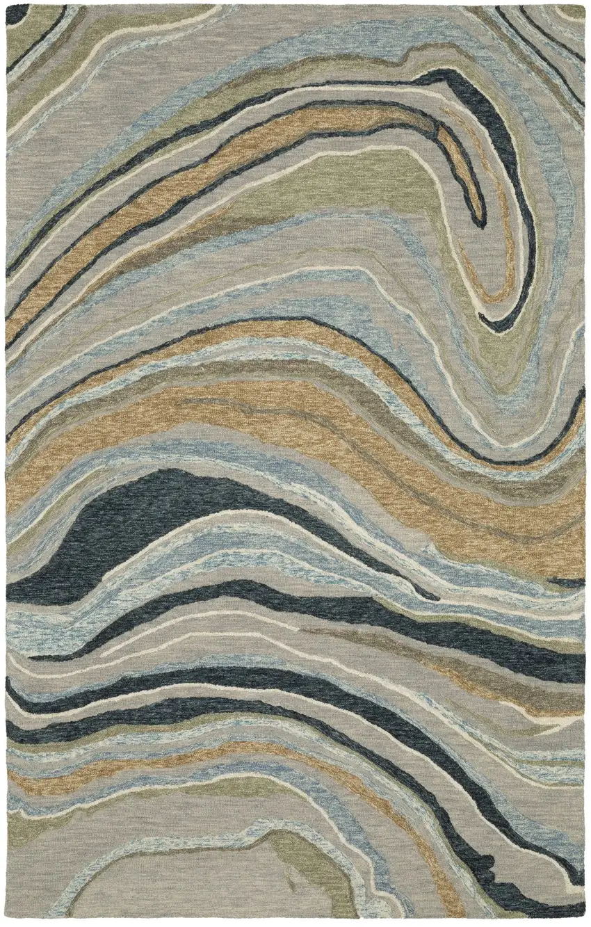Gray And Blue Wool Abstract Hand Tufted Area Rug Photo 2