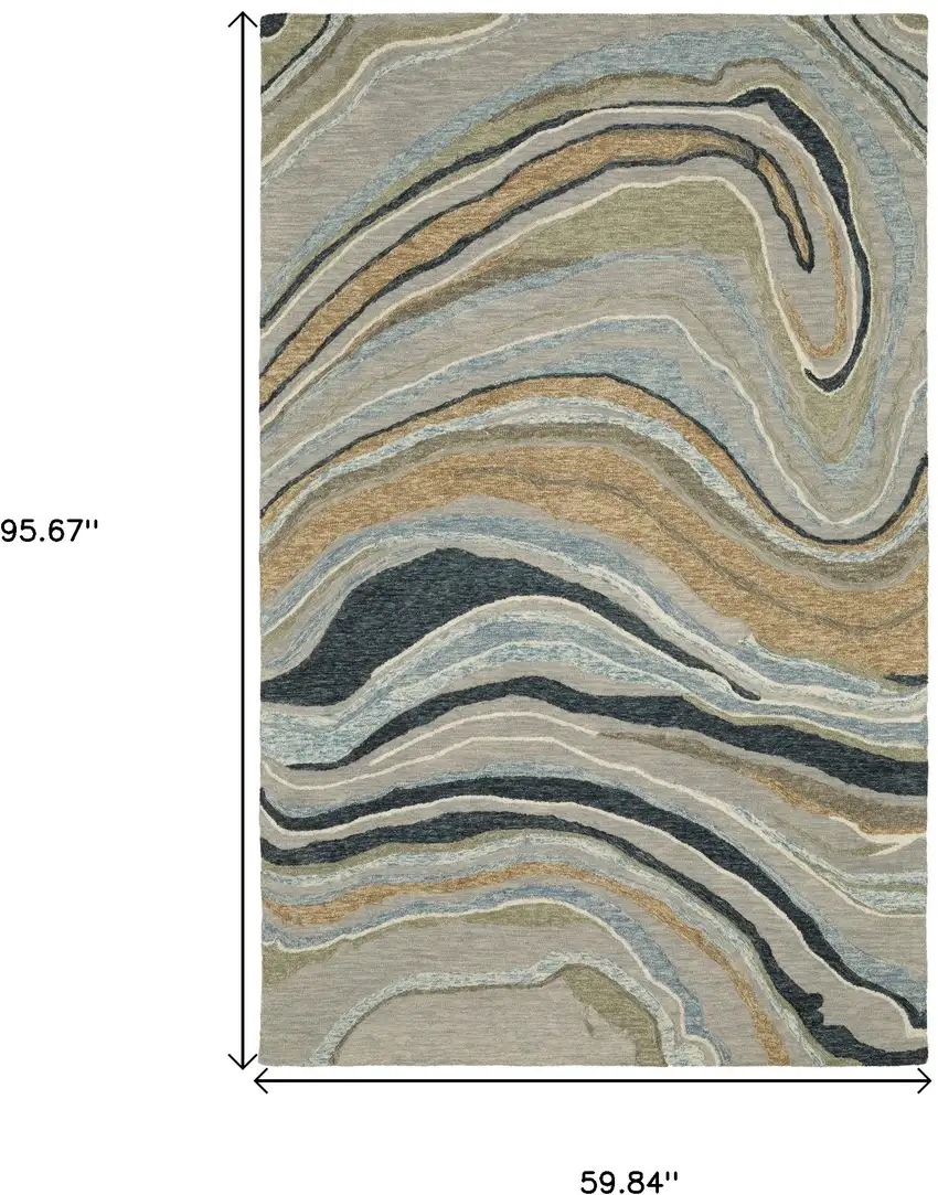 Gray And Blue Wool Abstract Hand Tufted Area Rug Photo 3