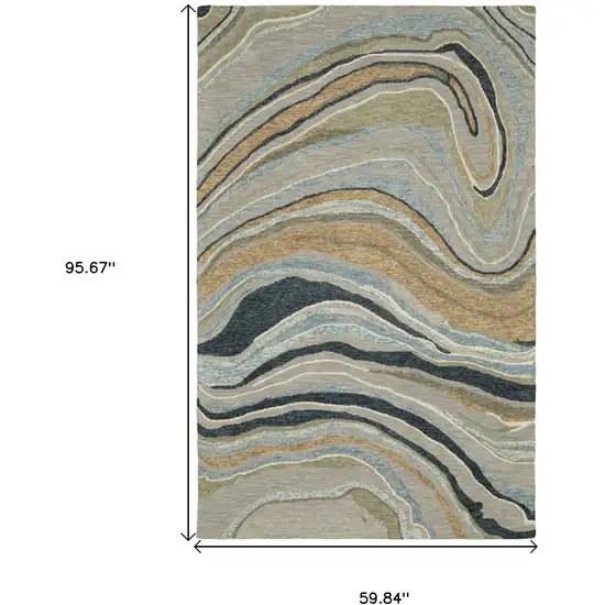 Gray And Blue Wool Abstract Hand Tufted Area Rug Photo 3