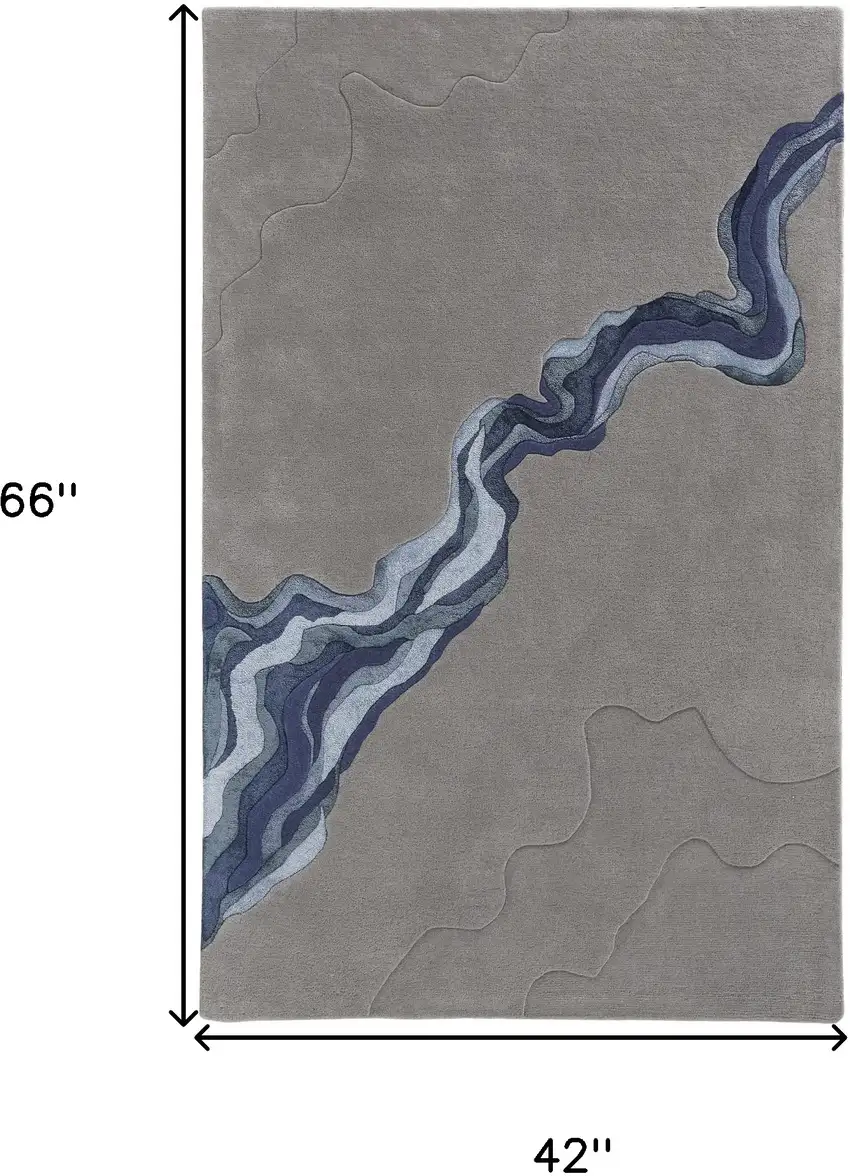 Blue and Gray Wool Abstract Hand Tufted Area Rug Photo 3