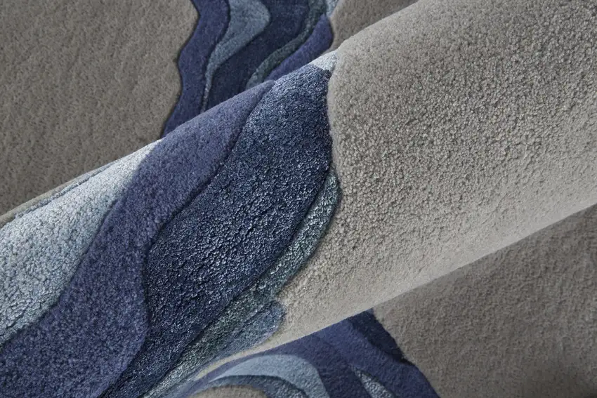 Gray And Blue Wool Abstract Tufted Handmade Area Rug Photo 5