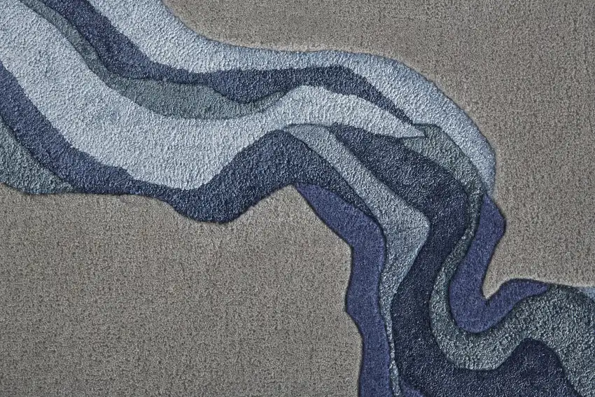 Gray And Blue Wool Abstract Tufted Handmade Area Rug Photo 6