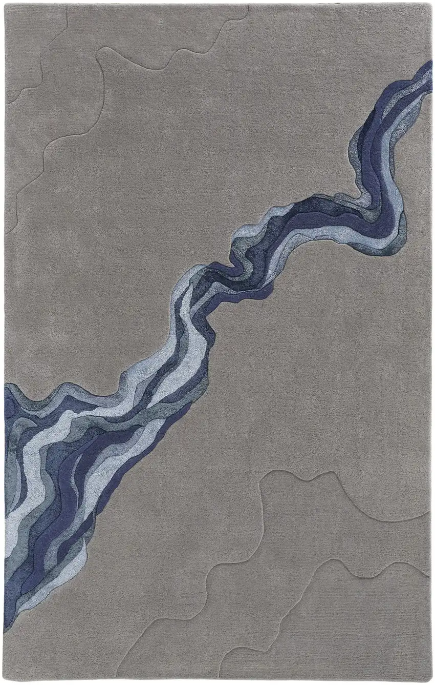 Gray And Blue Wool Abstract Tufted Handmade Area Rug Photo 1