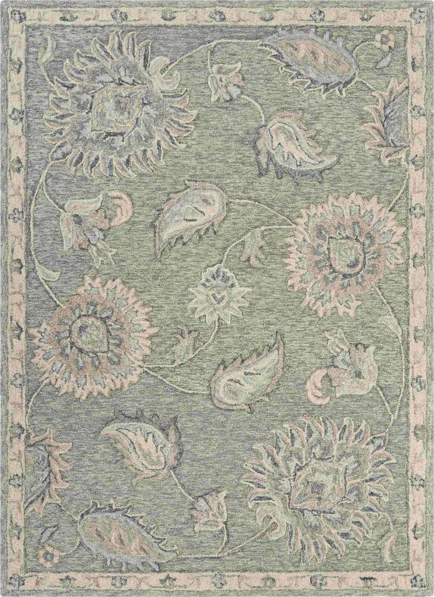 Gray And Blue Wool Floral Hand Tufted Area Rug Photo 2