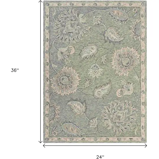 Gray And Blue Wool Floral Hand Tufted Area Rug Photo 9