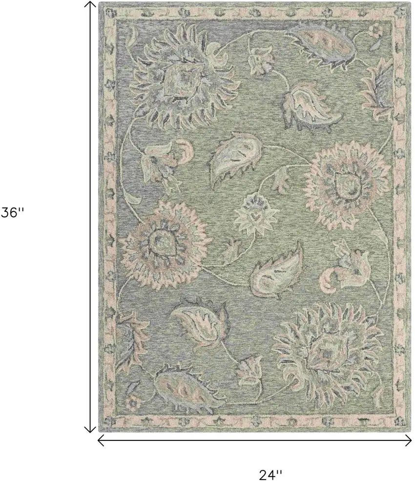 Gray And Blue Wool Floral Hand Tufted Area Rug Photo 9