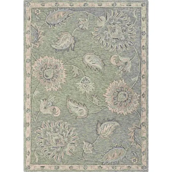 Gray And Blue Wool Floral Hand Tufted Area Rug Photo 3