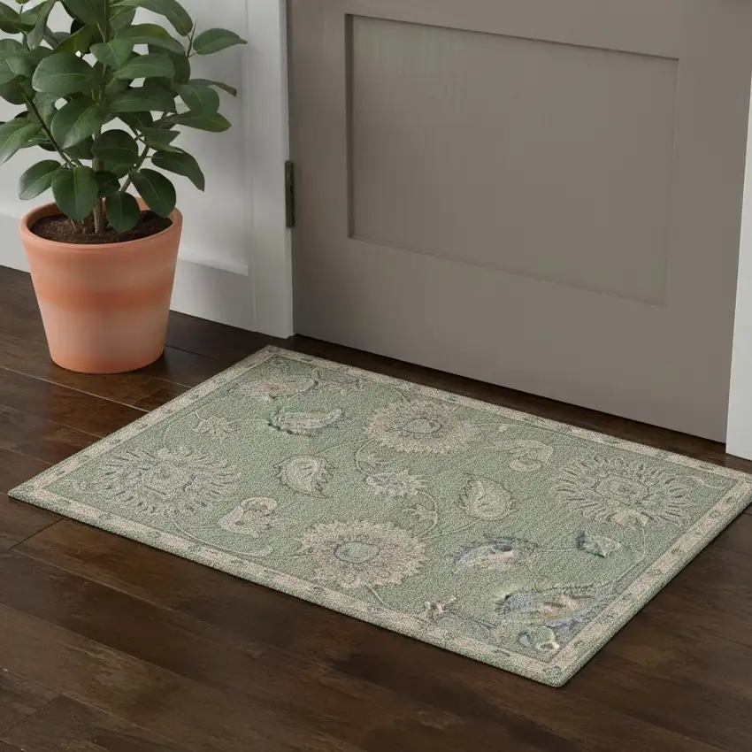 Gray And Blue Wool Floral Hand Tufted Area Rug Photo 1