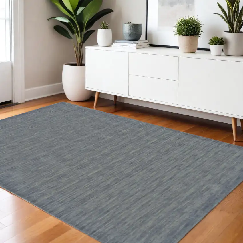 Blue And Gray Wool Hand Woven Area Rug Photo 1