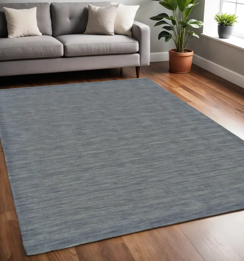 Blue and Gray Wool Hand Woven Area Rug Photo 1